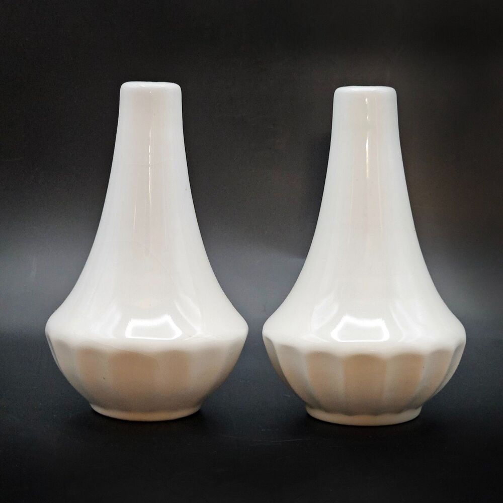 White Ceramic Salt and Pepper Shakers MA&DE or J G Meakin England MCM